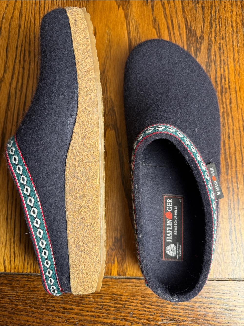 Haflinger Wool Felt Clogs 41 Navy Cork Sole Boho German Slippers